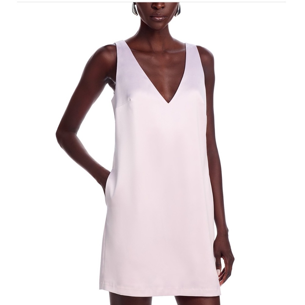 WAYF Natalie Mini Dress Ice Pink Back Bow V-Neck Sleeveless Satin MEDIUM